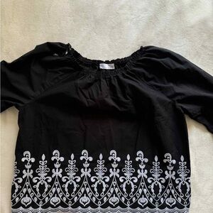 Black and White Embroidered Women's Top XXL